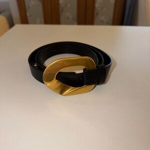 Black Belt with Gold Sculptural Buckle